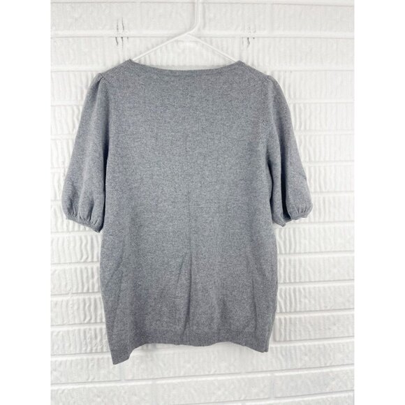 ANN TAYLOR Gray Cashmere Short Sleeve Sweater Top Medium - Picture 2 of 6